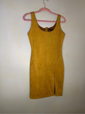 HYFVE Mustard Yellow/gold Bodycon Mini Dress with Side Slit